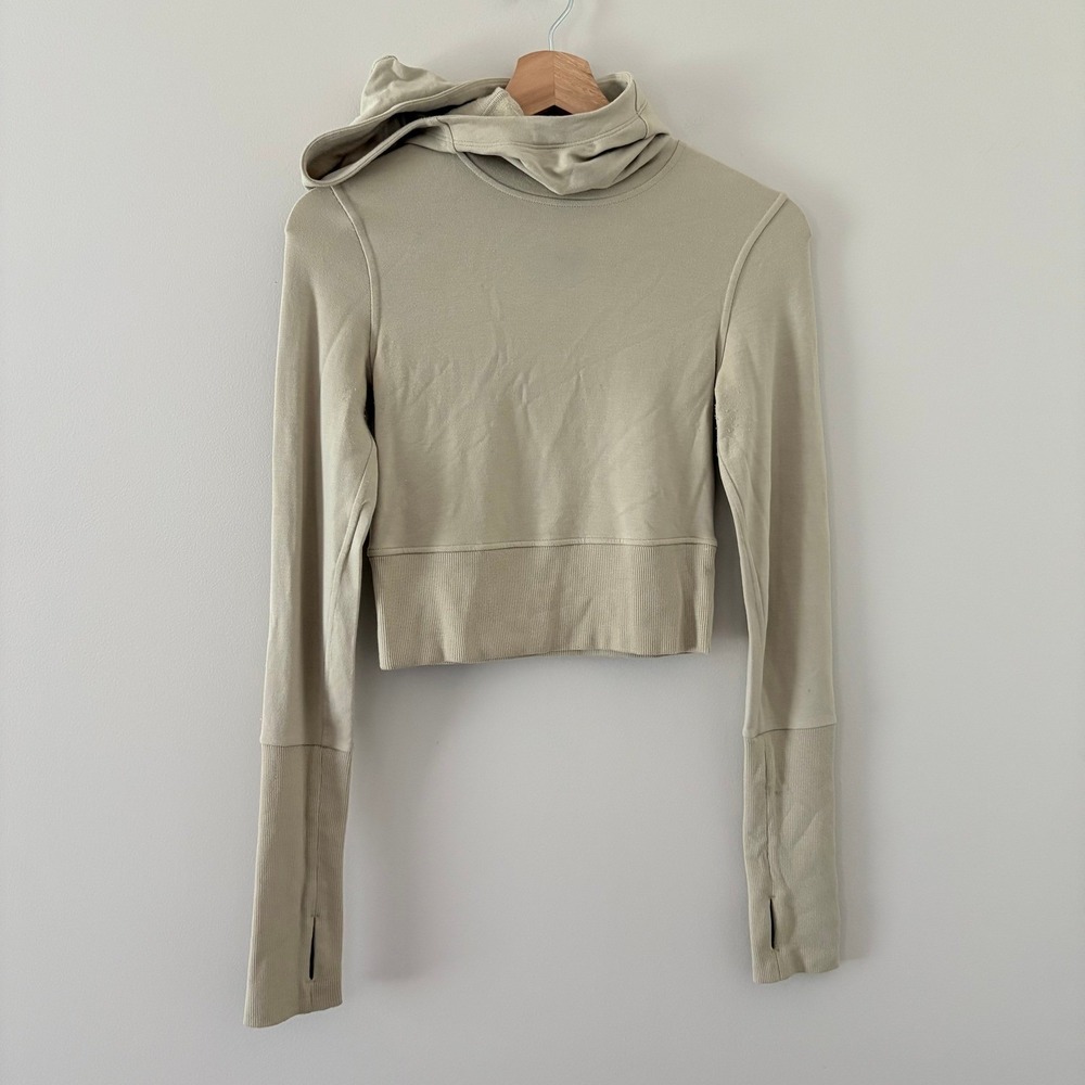 Lululemon Hoodie Modal Fleece Long Sleeve 4 Trench Beige Cropped W3GEIS Slim Fit